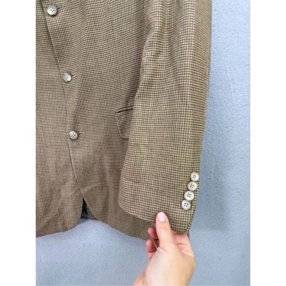 Oscar De La Renta Mens Tan Houndstooth Silk Wool Sport Coat Blazer Jacket Size 4 - Picture 10 of 10